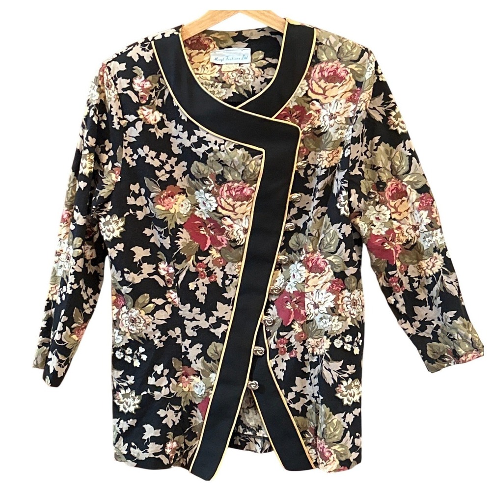 Vintage Meryl Fashions Brocade Asymmetrical Jacket Statement Cottagecore Prairie